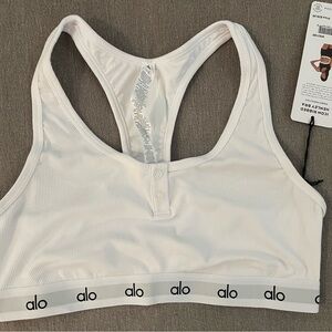 NWT ALO Yoga White Ribbed Sports Bra Large